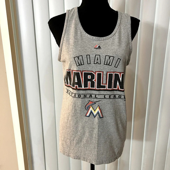 Miami Marlins Majestic Men's Gray Tee Tank Top Shirt  Sz Small - Picture 1 of 6